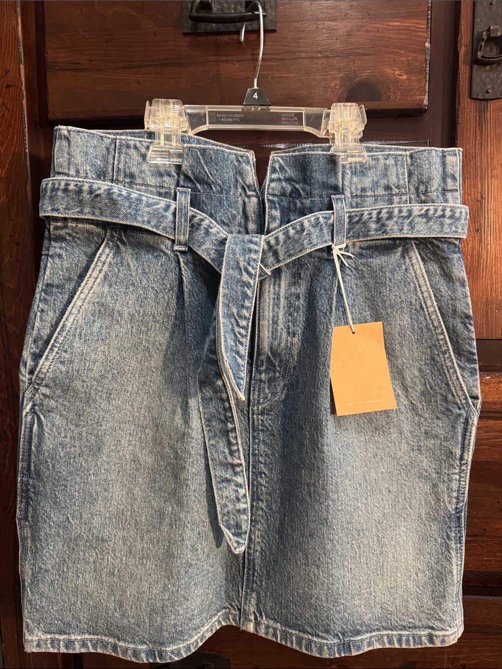Reformation Sandia High Waisted Light Blue Denim Skirt with Self-Tie Belt